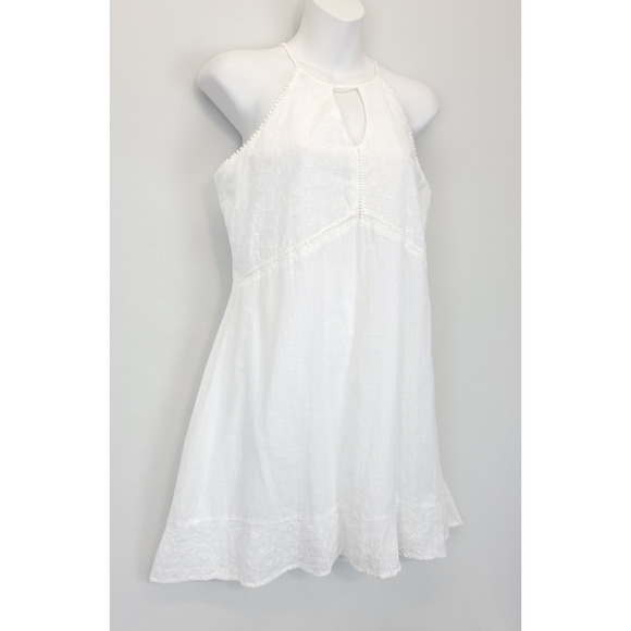 Candie's Dresses & Skirts - Candie's Halter Short Dress Eyelet Embroidered Keyhole White Women S Lined Boho